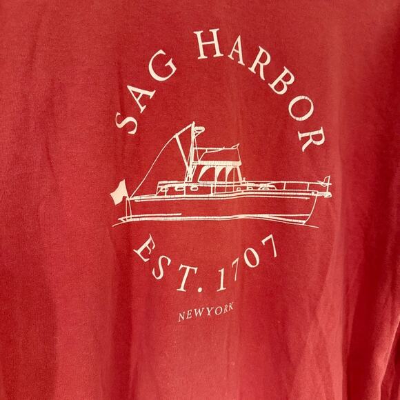 Sag Harbor Boat Graphic Long Sleeve Shirt Red Crewneck Italy John Galt One Size - Picture 6 of 7
